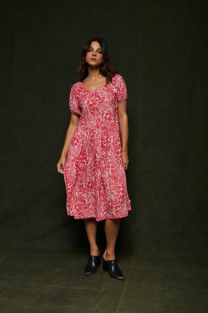 Brixton Indo Linen Dress - Aloha Red