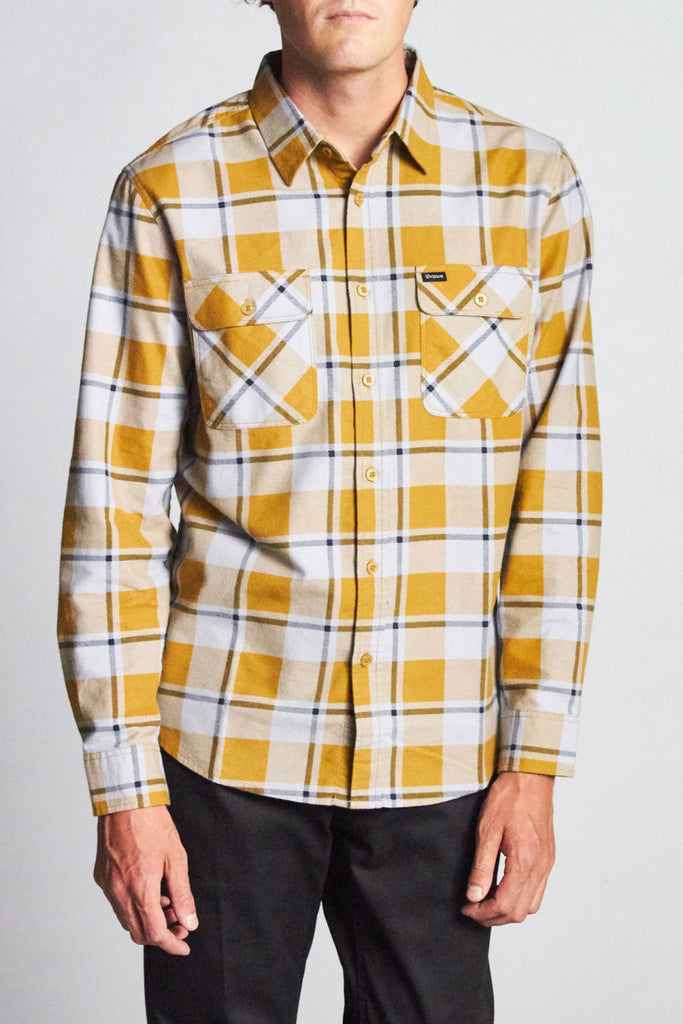 Brixton Bowery Lightweight L/S Flannel - Aluminum/Maize