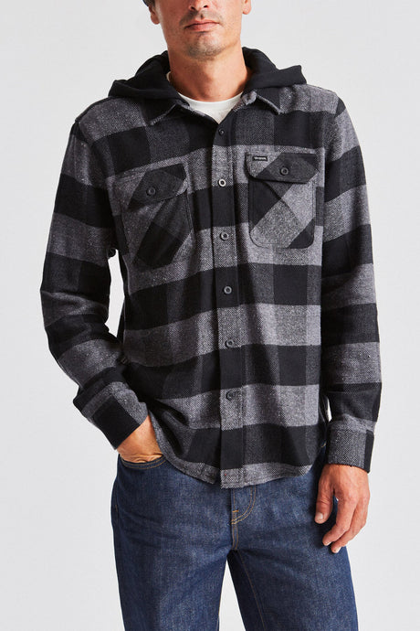 Bowery Hood L/S Flannel - Black/Heather Grey