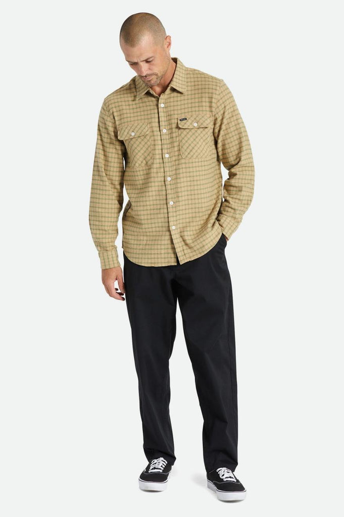 Brixton Bowery Stretch L/S Utility Flannel - Beige/Military Olive