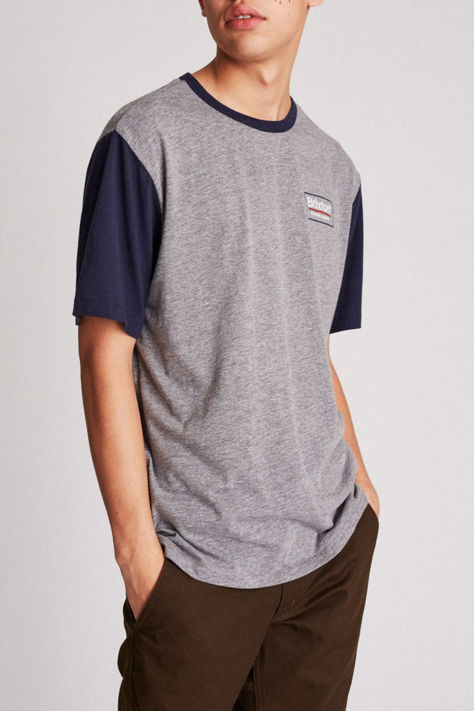 Brixton Palmer S/S Knit - Heather Grey/Navy