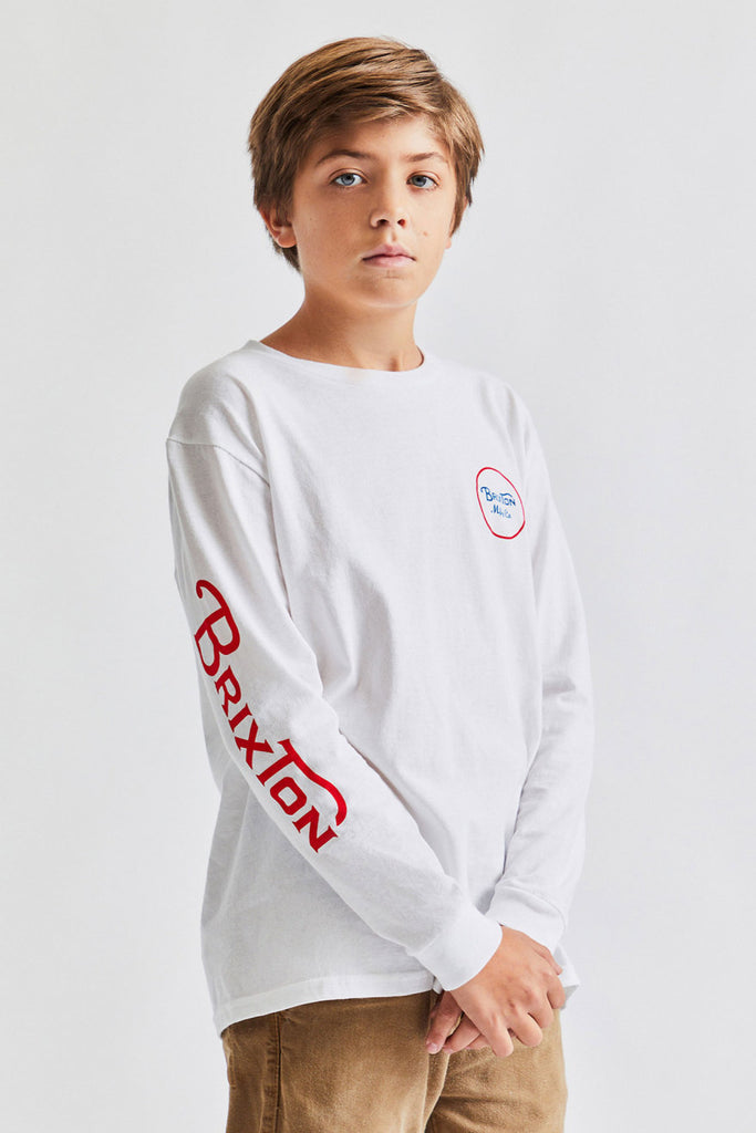 Brixton Boys Wheeler L/S Standard Tee - White/Red