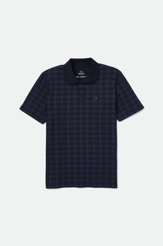 Men's Plaid Crossover S/S Polo Knit - Navy - Front Side