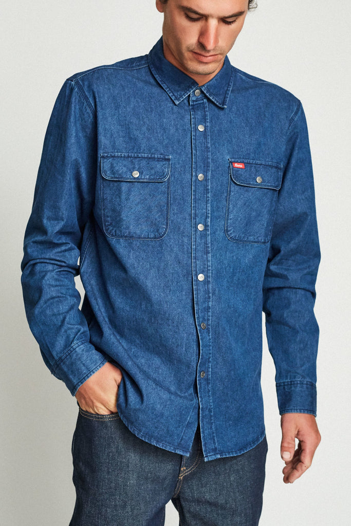 Brixton Bowery Denim L/S Flannel - Faded Indigo