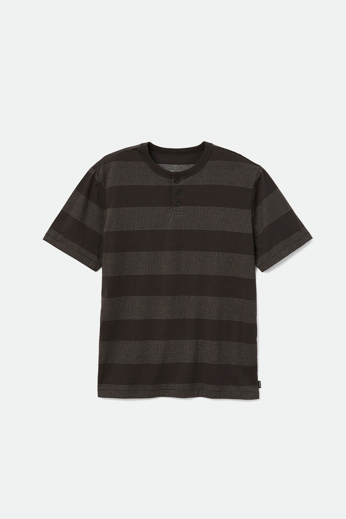 Men's Hilt Stripe S/S Henley Knit - Washed Black/Beige - Front Side