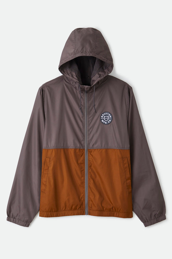 Brixton Claxton Crest Lightweight Zip Hood Jacket - Charcoal/Copper