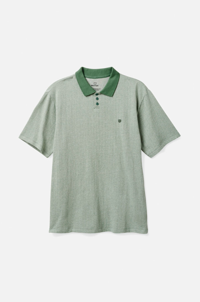 Brixton Shield Herringbone S/S Polo Knit - Dark Forest/Off White