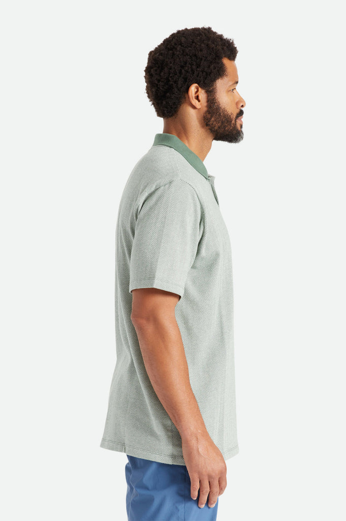 Brixton Shield Herringbone S/S Polo Knit - Dark Forest/Off White