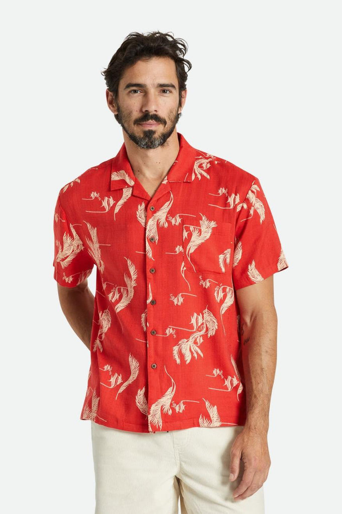 Brixton Bunker Slub S/S Woven Shirt - Aloha Red/White/Coconut