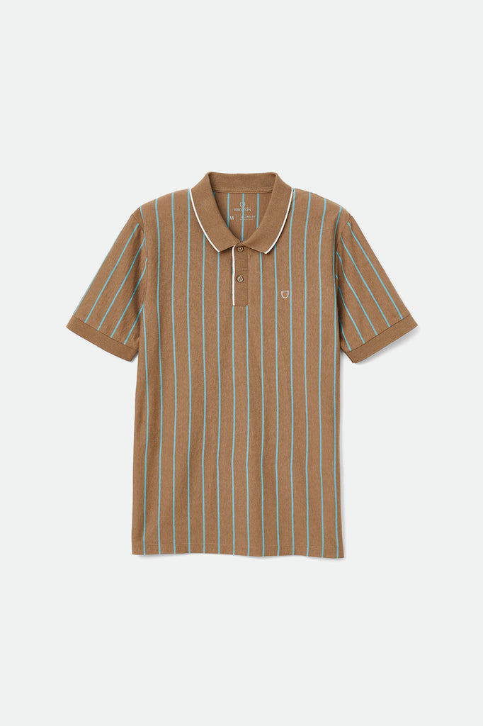 Men's Proper Vertical S/S Polo Knit - Twig/Teal - Front Side